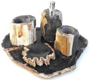 Zestaw łazienkowy kamienny 5el. skamieniałe drewno CELEBES