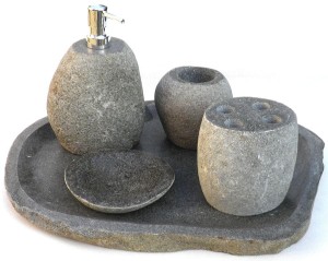 Zestaw łazienkowy kamienny 5el. kamień rzeczny BALI