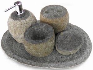 Zestaw łazienkowy kamienny 5el. kamień rzeczny BACAN5