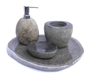 Zestaw łazienkowy kamienny 4el. kamień rzeczny BACAN9
