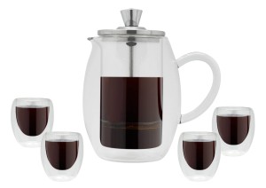 Zaparzacz Grunwerg do kawy + 4 filiżanki Cafe Stal GCM-03/5